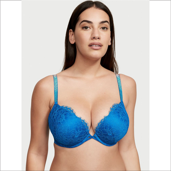36C - Brasier push up de encaje con tirantes con brillo que añade 2 copas