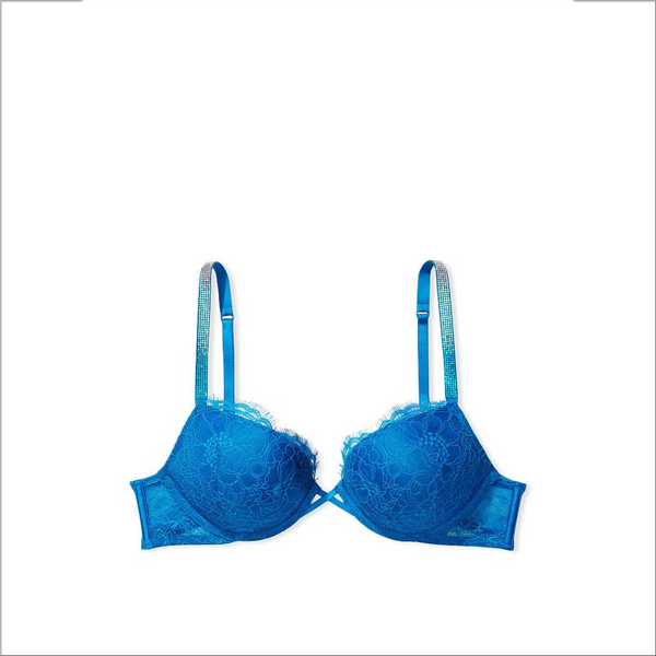 36C - Brasier push up de encaje con tirantes con brillo que añade 2 copas