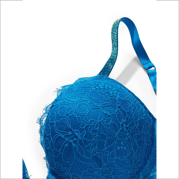 36C - Brasier push up de encaje con tirantes con brillo que añade 2 copas