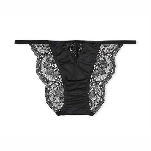 TALLA S - Bikini Cheekini con hilo de Encaje Negro