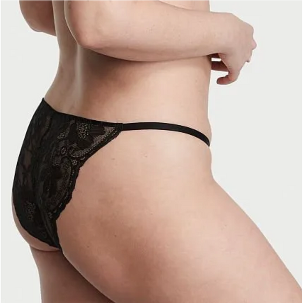 TALLA S - Bikini Cheekini con hilo de Encaje Negro
