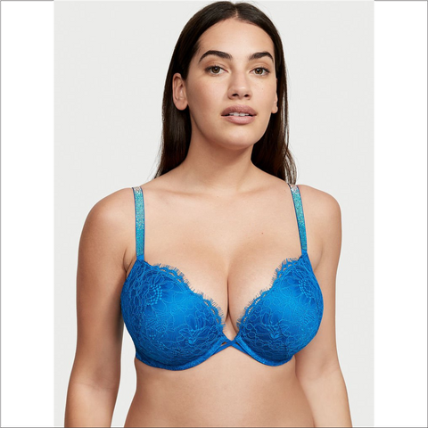 32C- Brasier push up de encaje con tirantes con brillo que añade 2 copas