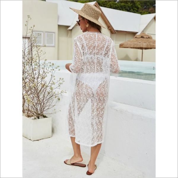 Unitalla - Kimono de malla transparente con bordado
